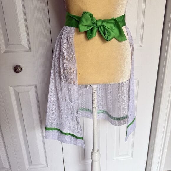 VINTAGE APRON LACE WHITE END GREEN COLOR - Picture 3 of 12